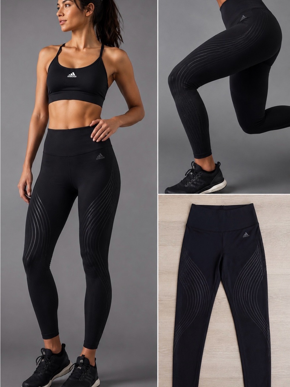 adidas Women’s High Rise 7/8 Textured Training Leggings Black Size S